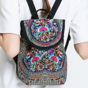 oodhan Vintage Embroidered Women Backpack Ethnic Travel Handbag Shoulder Bag.